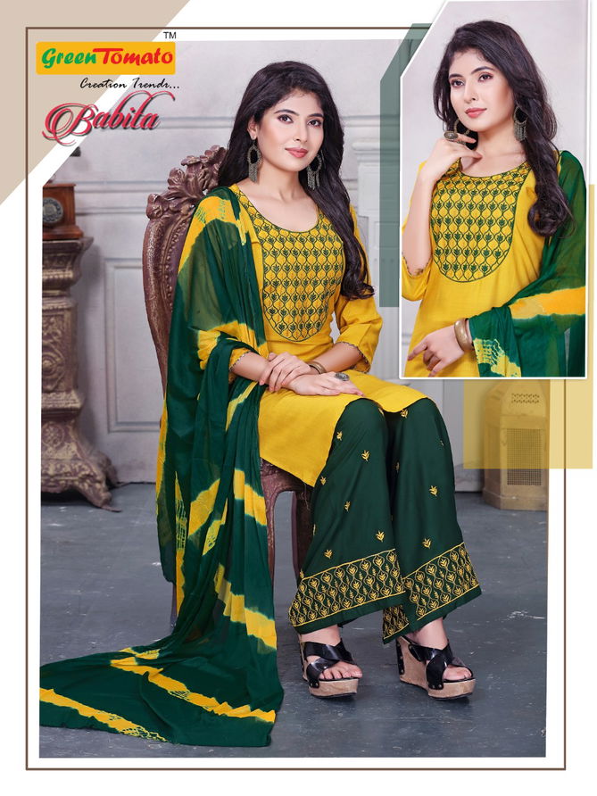 Green Tomato Babita Rayon Printed Daily Wear Ready Made Collection